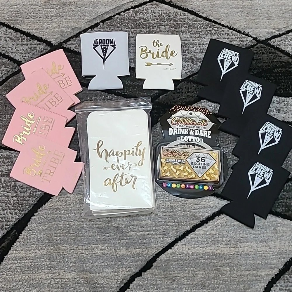 WEDDING KOOZIES GIFT TREAT BAGS DRINK & DARE BACHELORETTE LOTTO BUNDLE